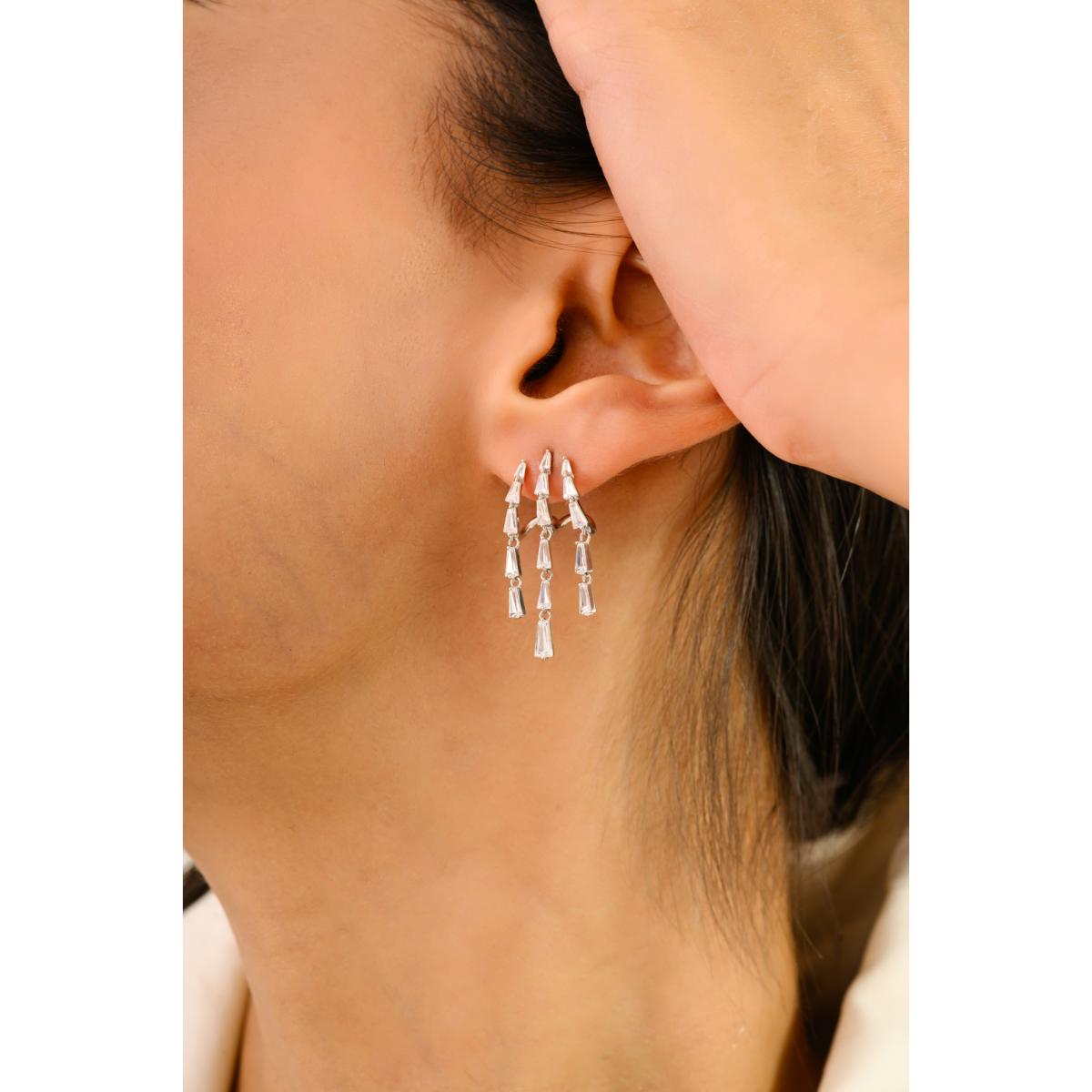 925 Silver White CZ Fringe Earrings