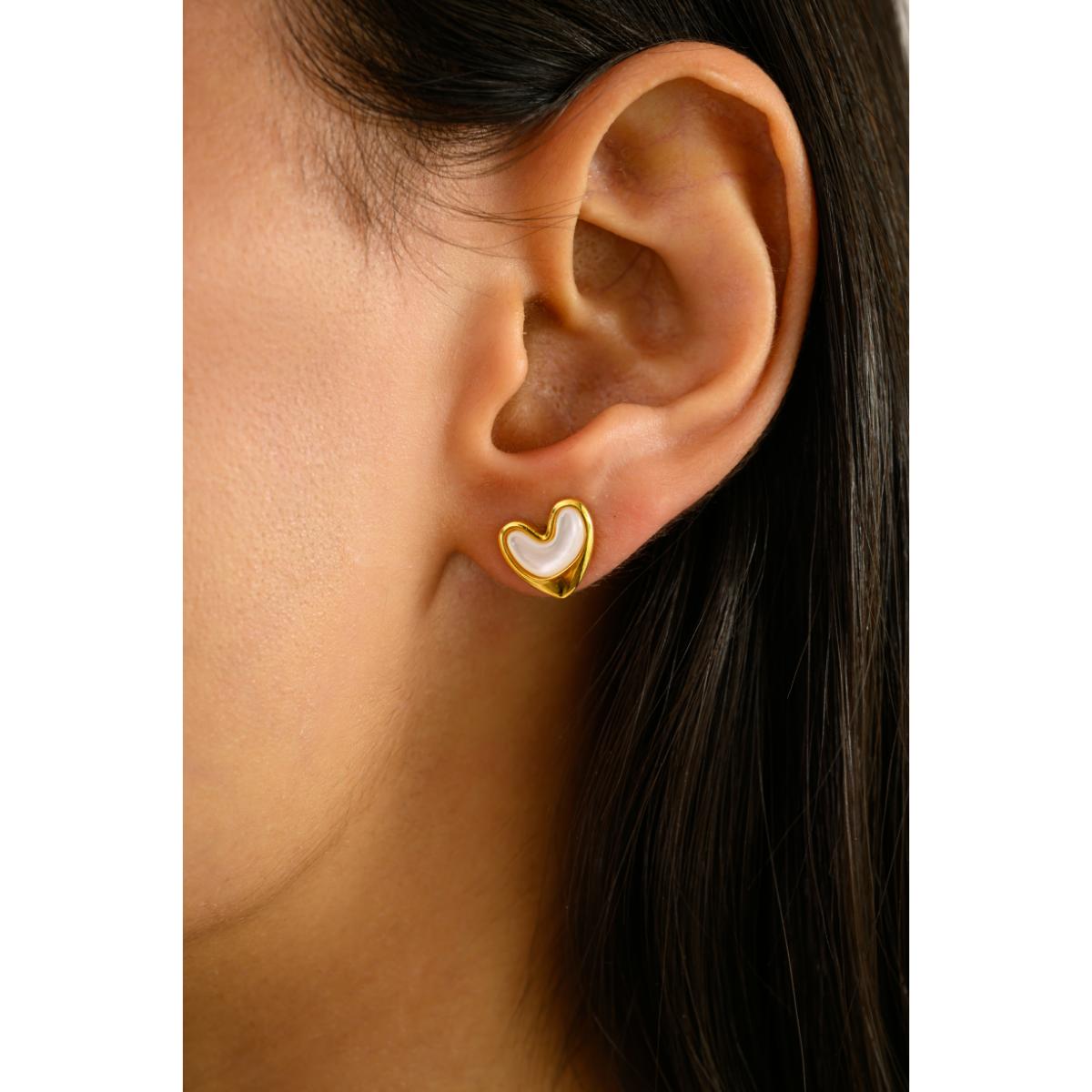 925 Silver Yellow Gold Heart Enamel Stud Earrings