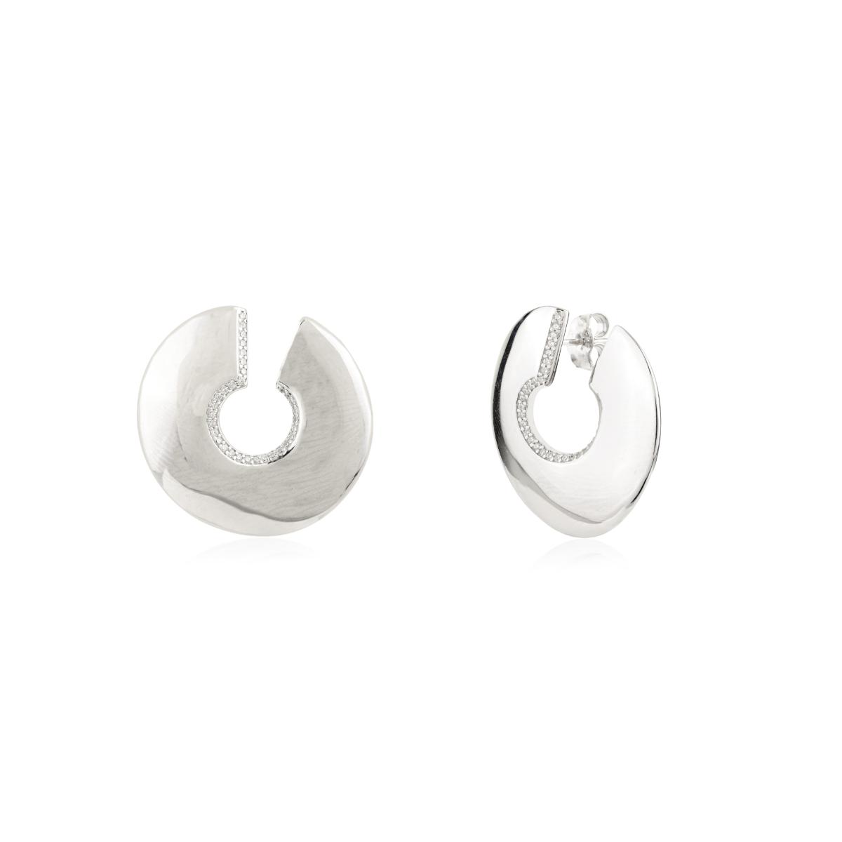 925 Sterling Silver Half Moon Cubic Zirconia Earrings