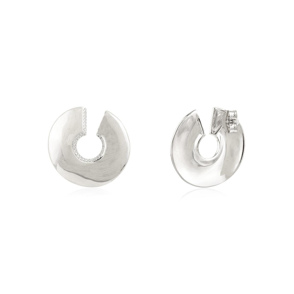 925 Sterling Silver Half Moon Cubic Zirconia Earrings