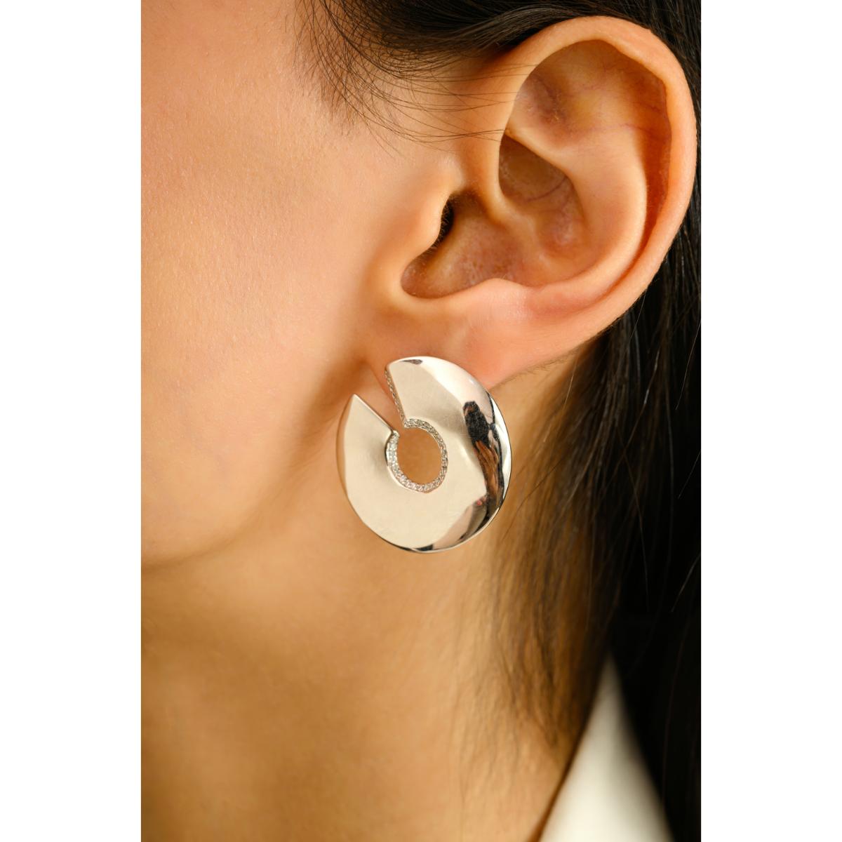 925 Sterling Silver Half Moon Cubic Zirconia Earrings