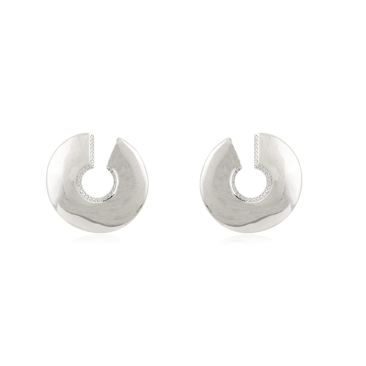 925 Sterling Silver Half Moon Cubic Zirconia Earrings