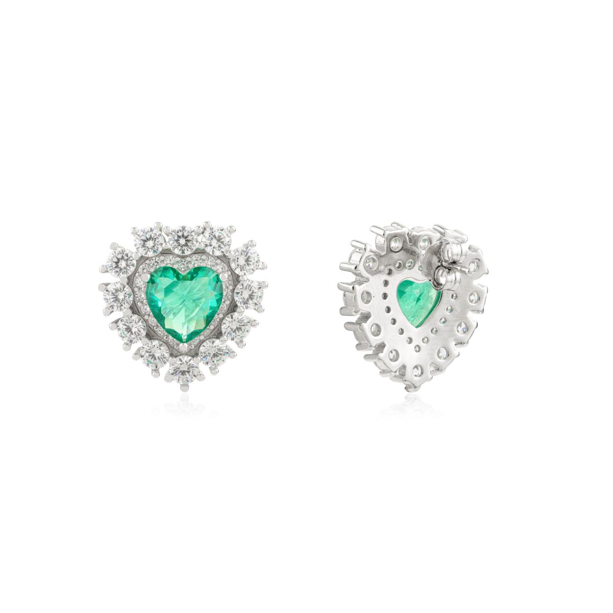 925 Silver White and Green Cubic Zirconia Heart Earrings