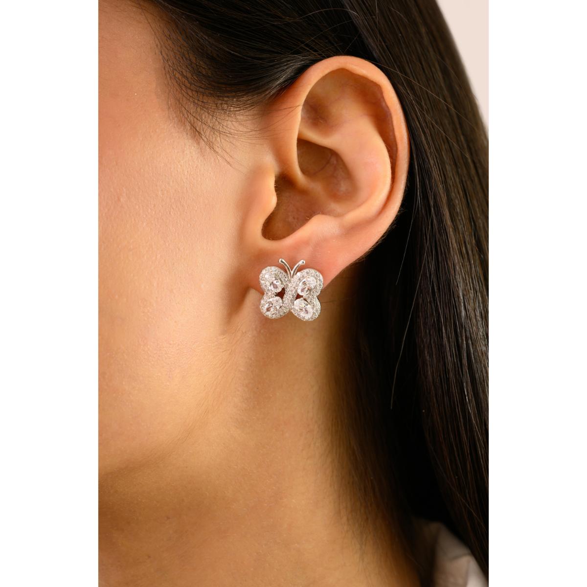 925 Silver White CZ Dainty Butterfly Earrings