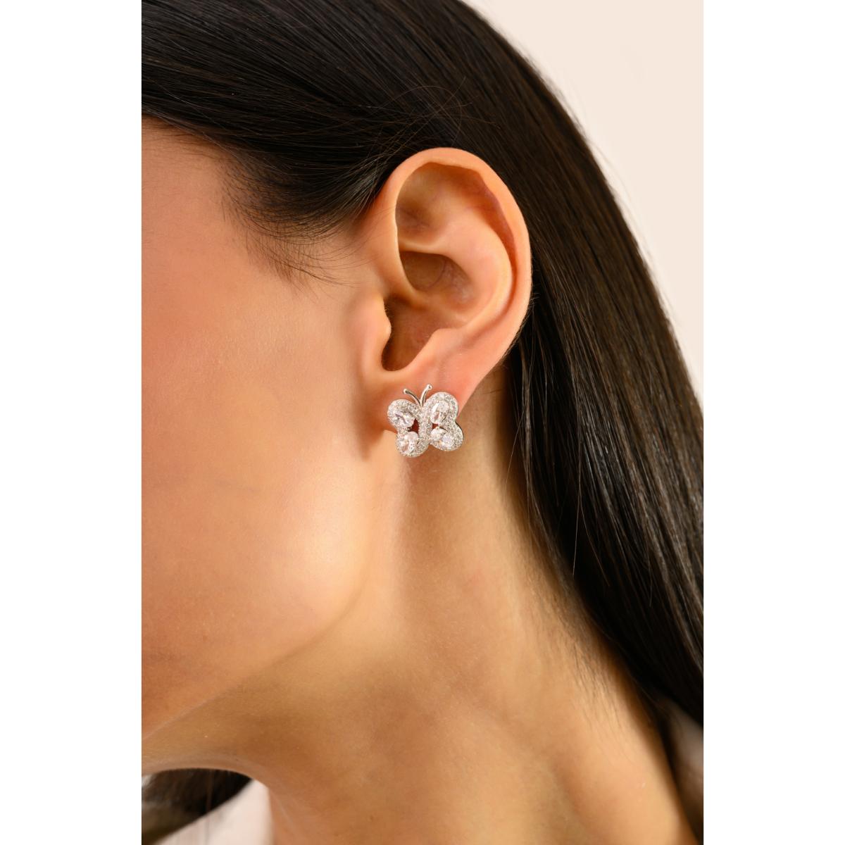 925 Silver White CZ Dainty Butterfly Earrings