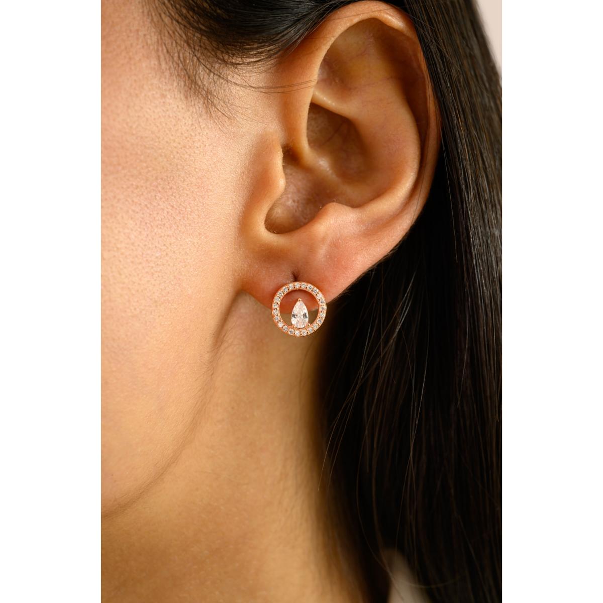 925 Silver White CZ Rose Gold Tiny Stud Earrings