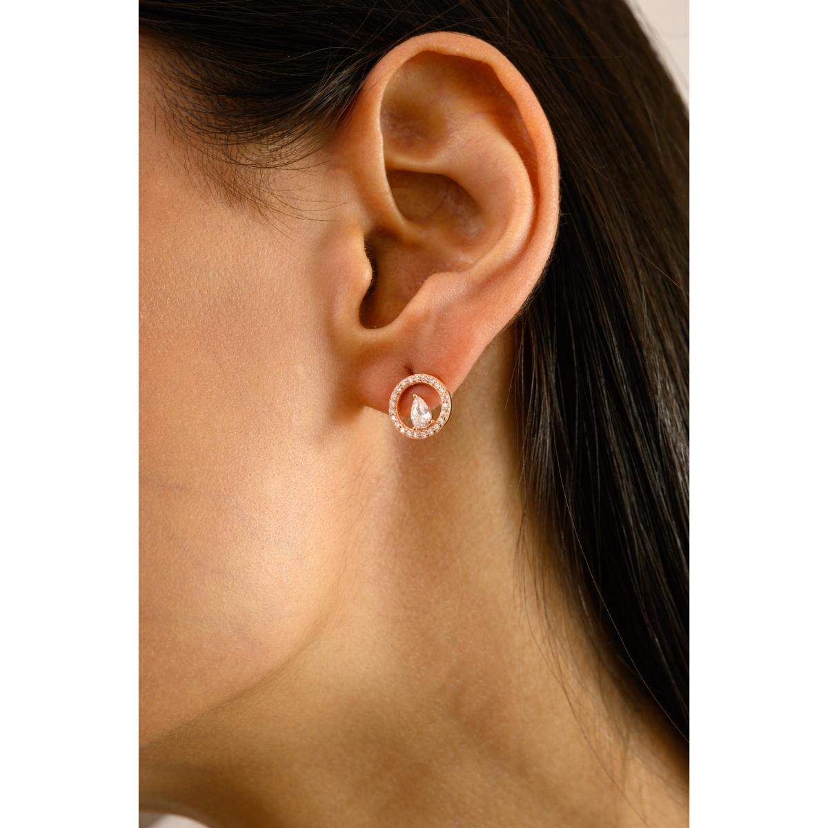 925 Silver White CZ Rose Gold Tiny Stud Earrings