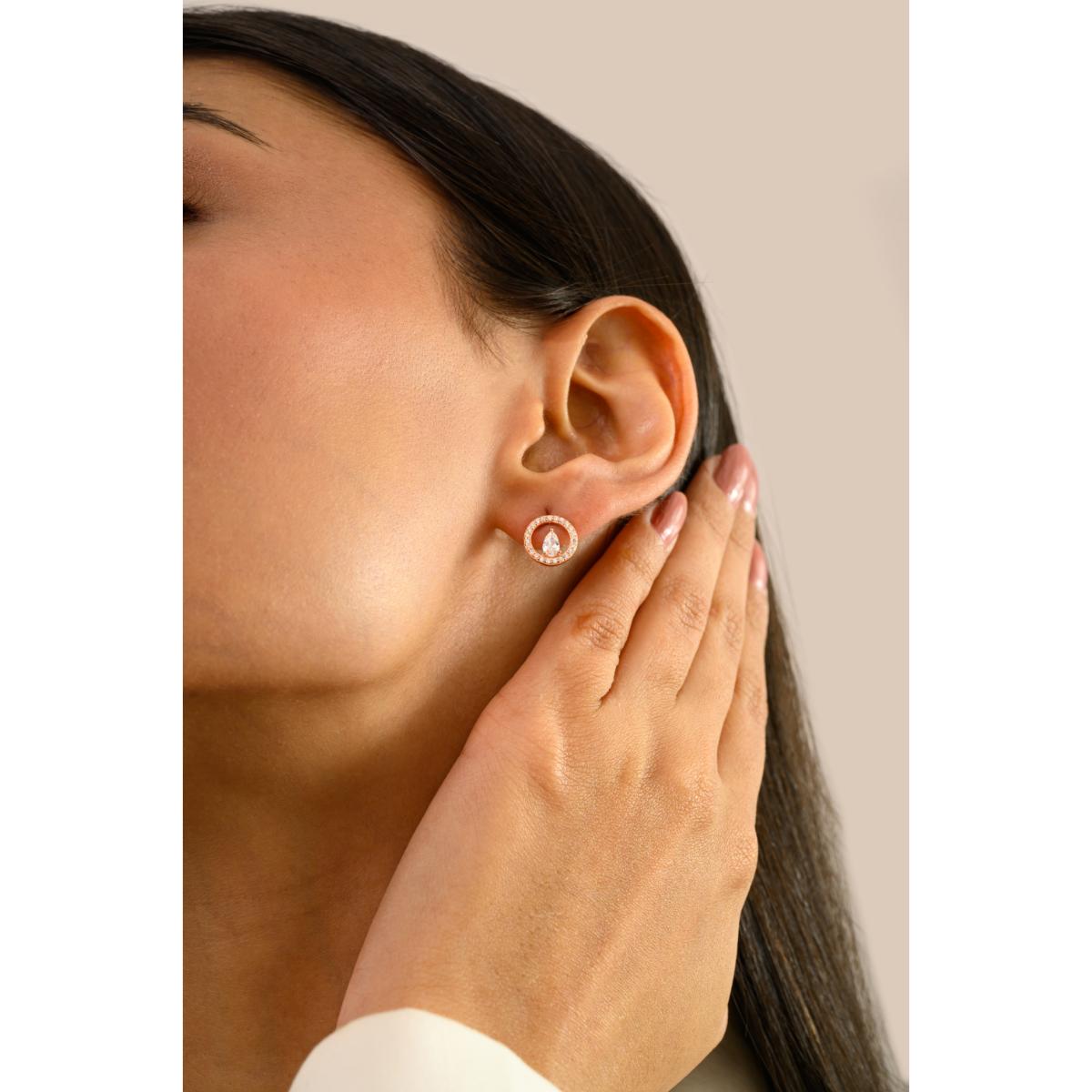 925 Silver White CZ Rose Gold Tiny Stud Earrings