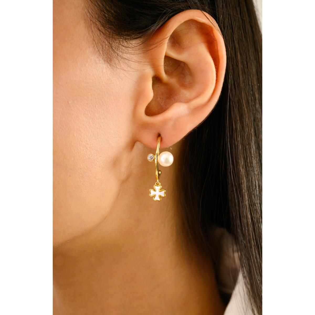 925 Silver Yellow Gold Plated Semi Hoop Charm Earrings