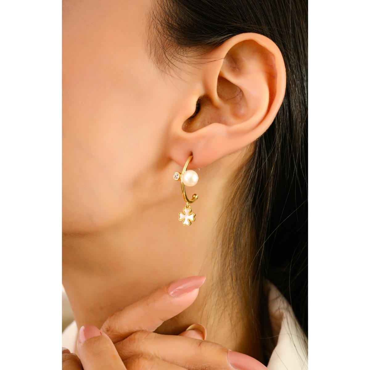 925 Silver Yellow Gold Plated Semi Hoop Charm Earrings