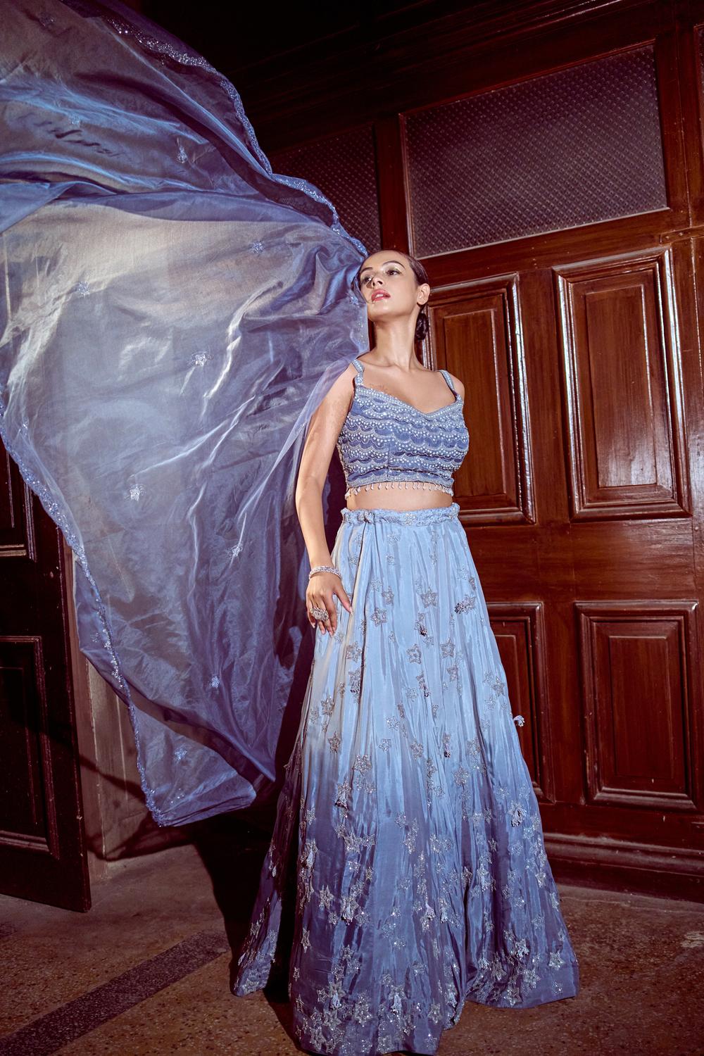 Ombre Blue Lehenga Set