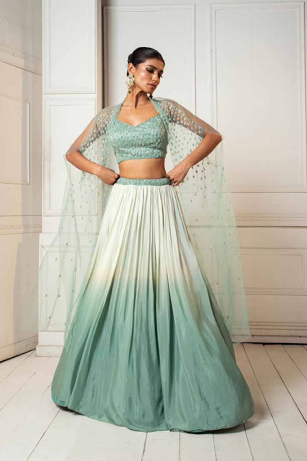 Ivory Sea Green Ombre Lehenga Set