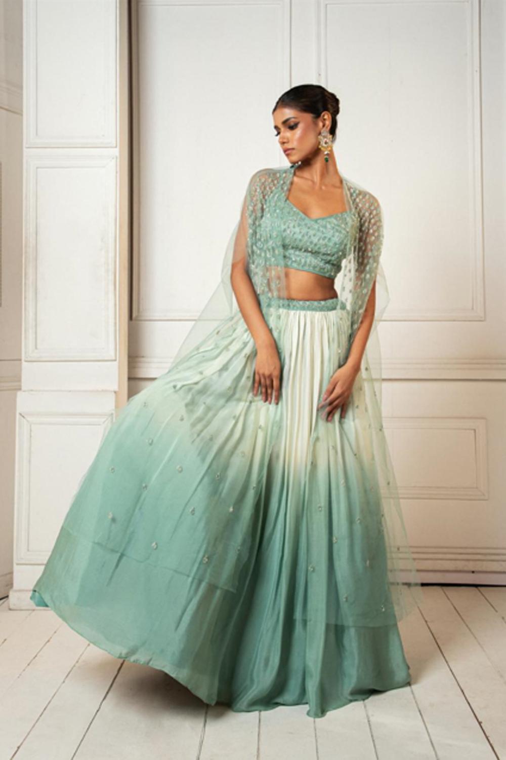 Ivory Sea Green Ombre Lehenga Set