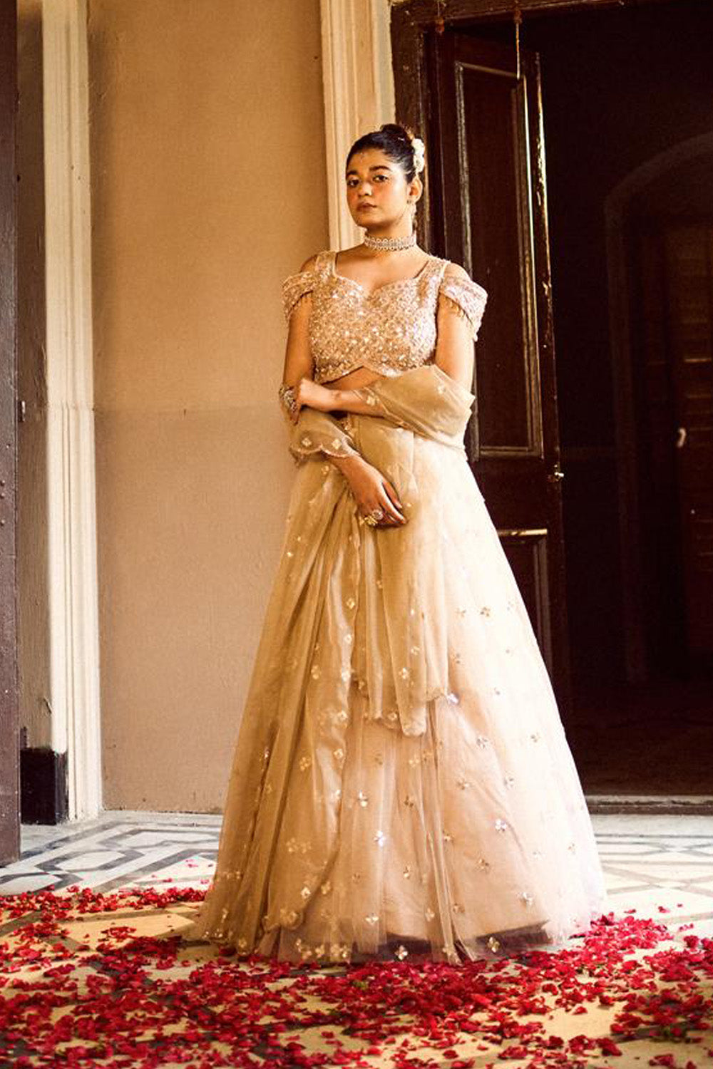 Light Golden Lehenga Set