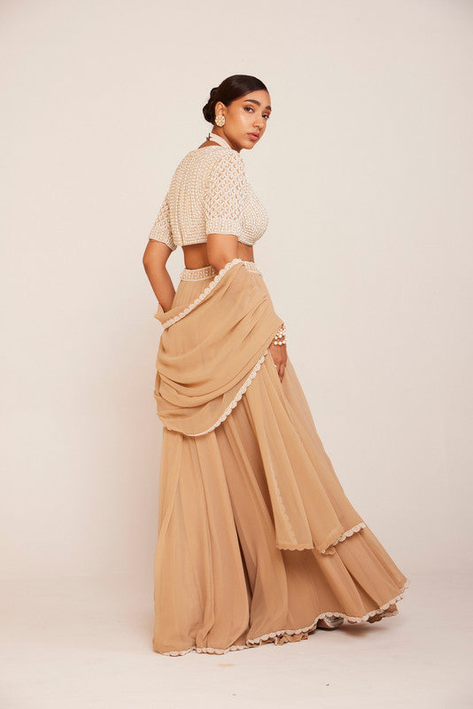 Image of Beige Lehenga Pants Set