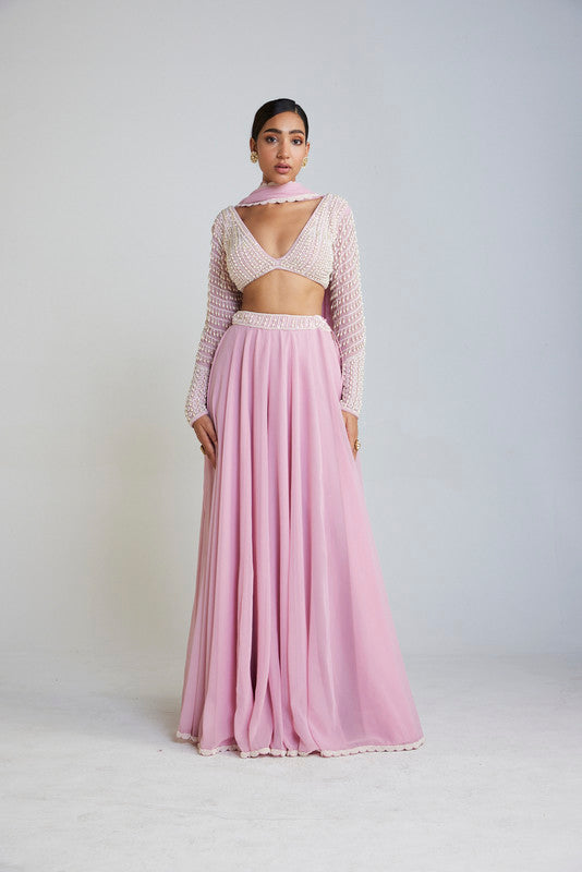 Image of Powder Pink Lehenga Pant Set