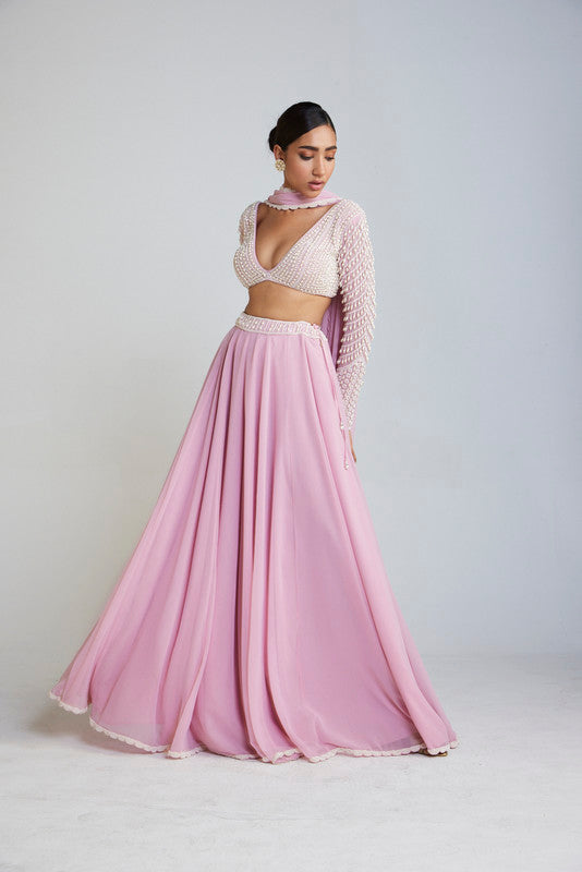 Image of Powder Pink Lehenga Pant Set