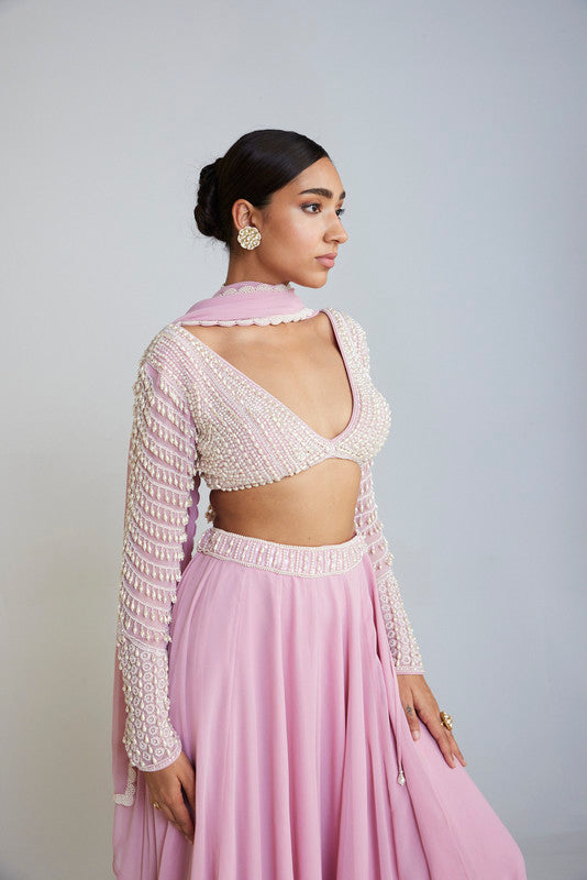 Image of Powder Pink Lehenga Pant Set