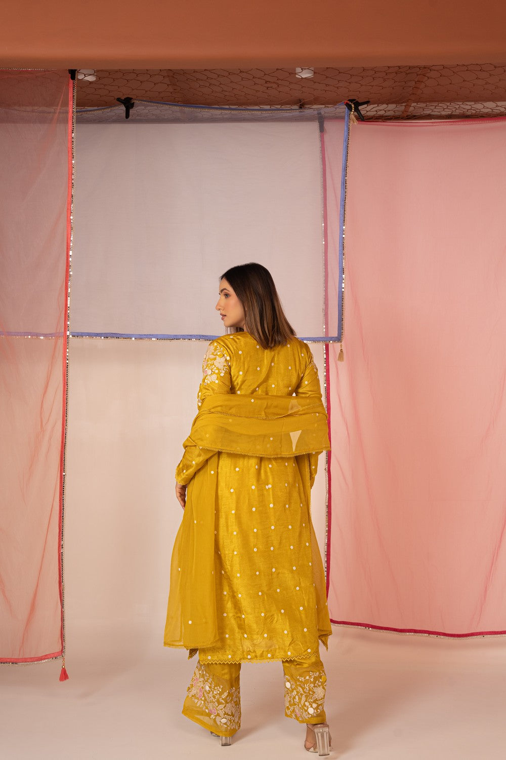 Yellow satin silk salwar suit