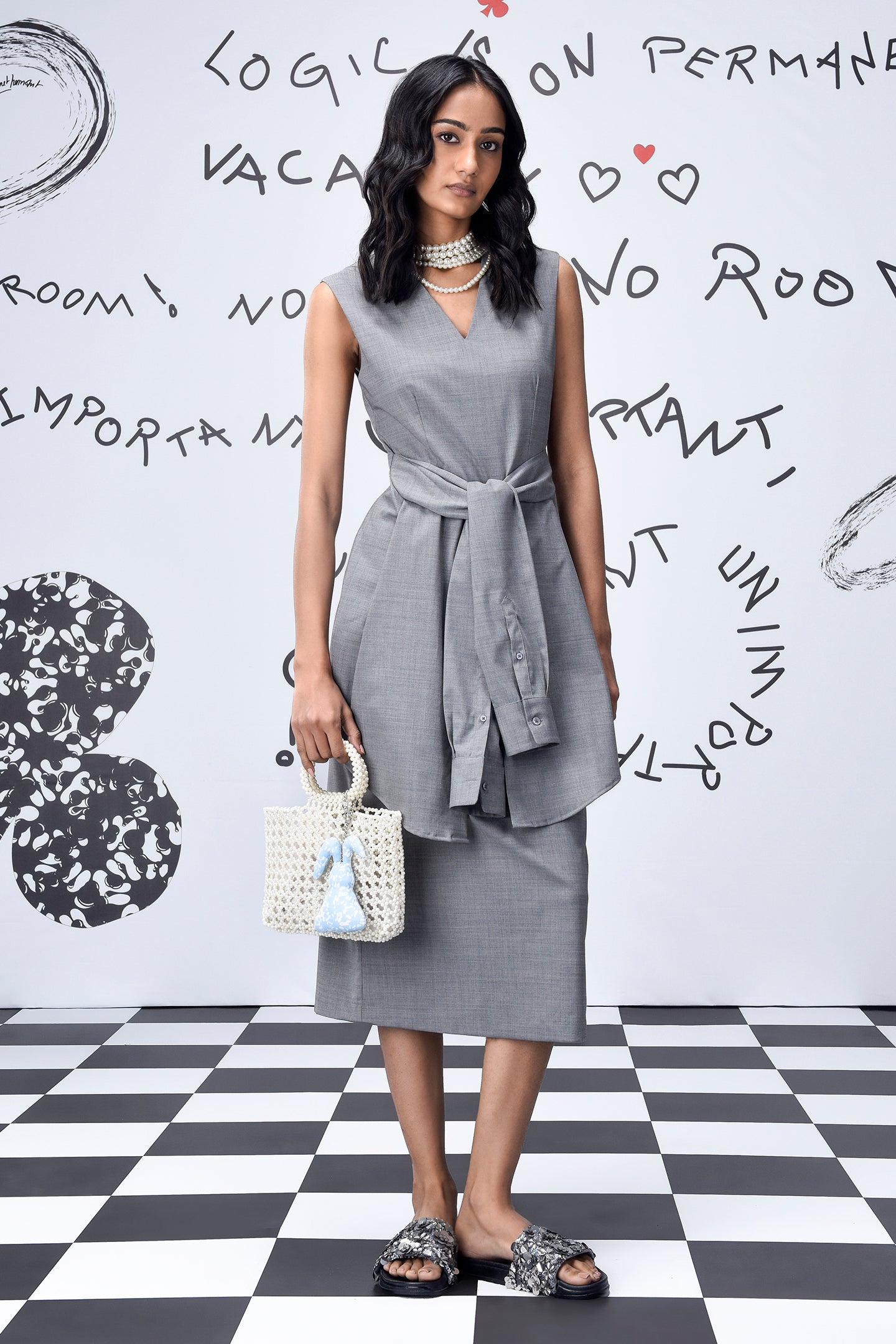 Wool Deconstructed Semi Fit Dress- Pearl Grey