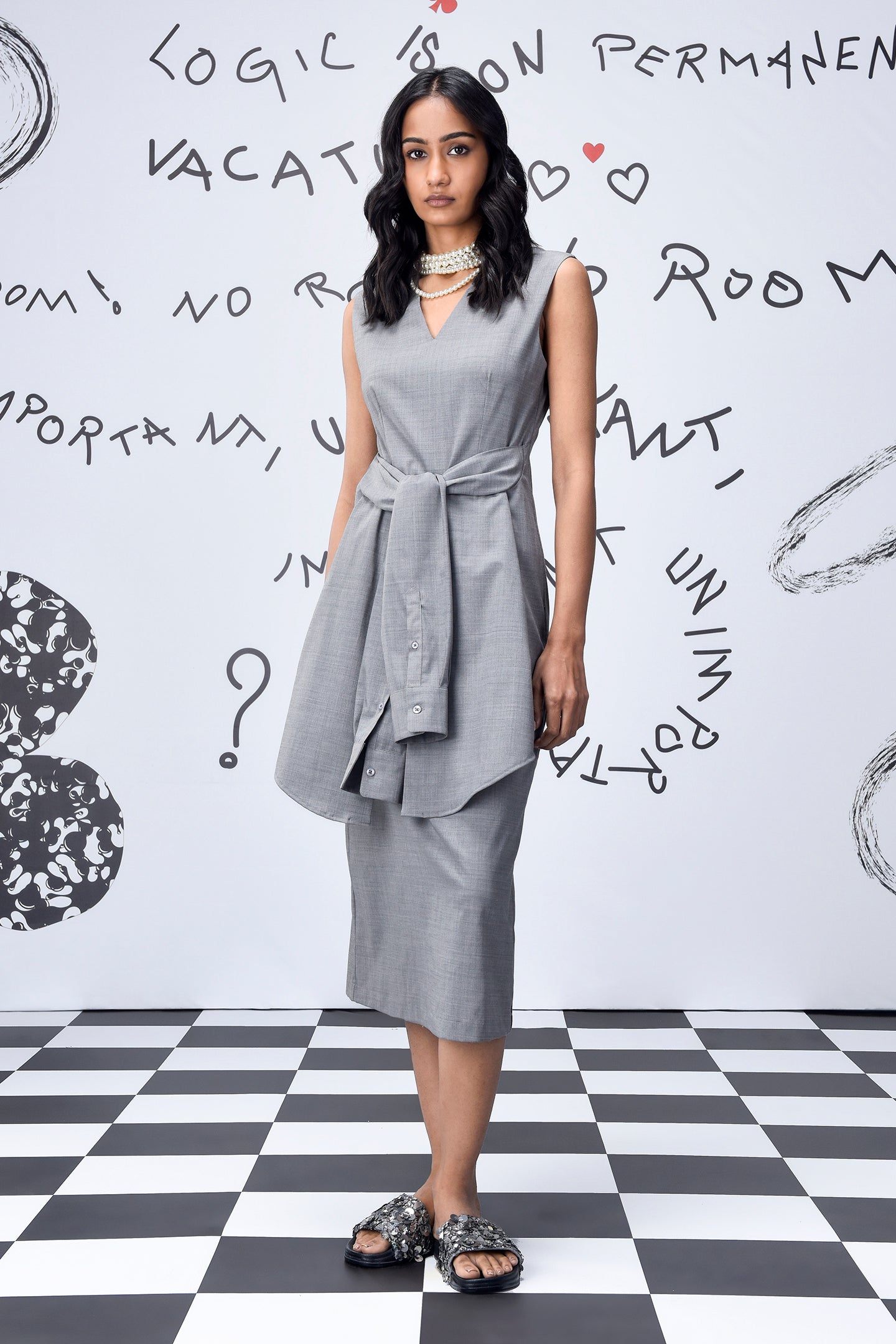 Wool Deconstructed Semi Fit Dress- Pearl Grey