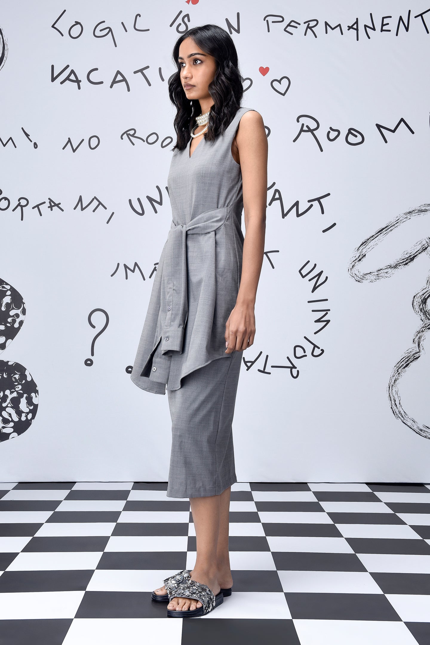 Wool Deconstructed Semi Fit Dress- Pearl Grey