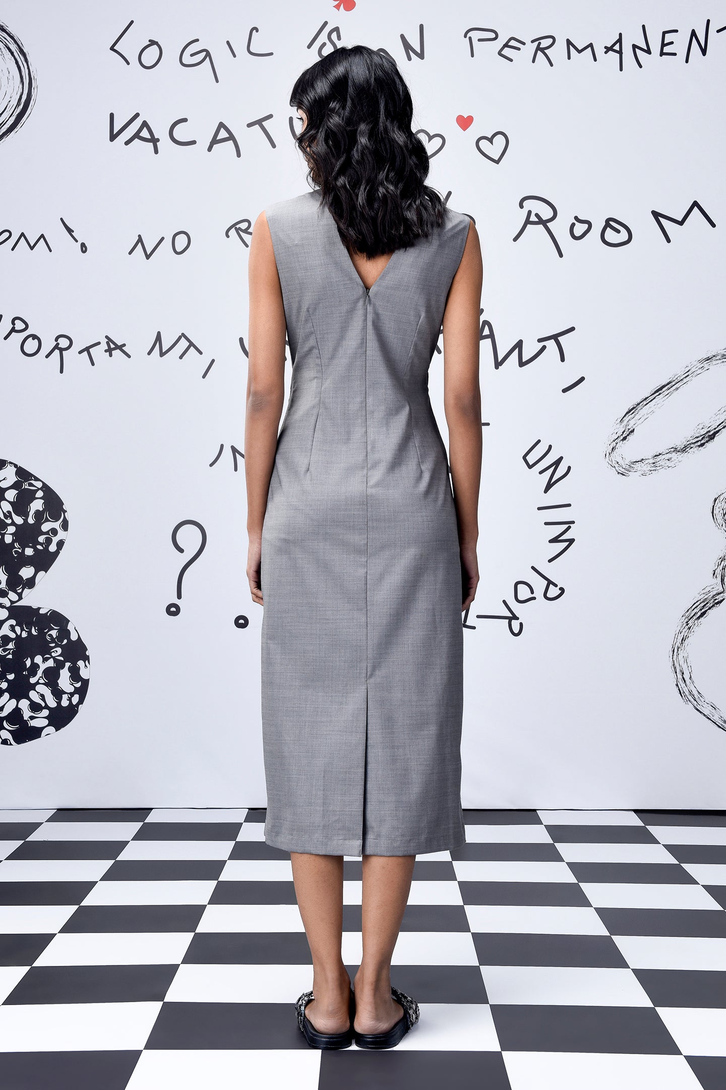 Wool Deconstructed Semi Fit Dress- Pearl Grey