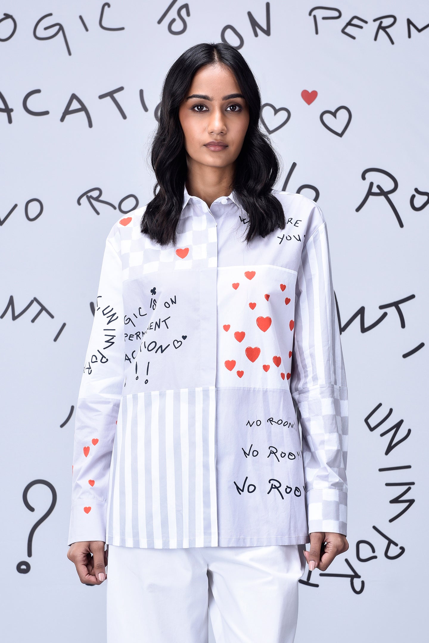 Women's Chess Board Relaxed Fit Shirt- Pearl Grey