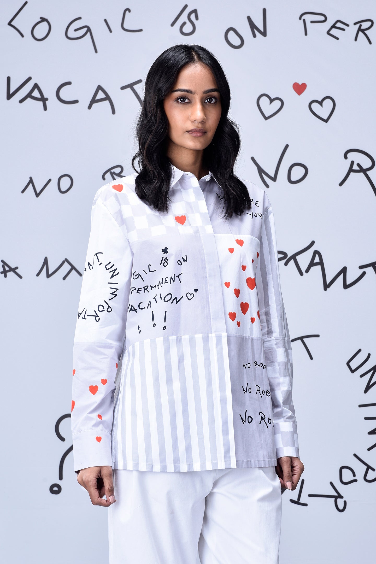 Women's Chess Board Relaxed Fit Shirt- Pearl Grey