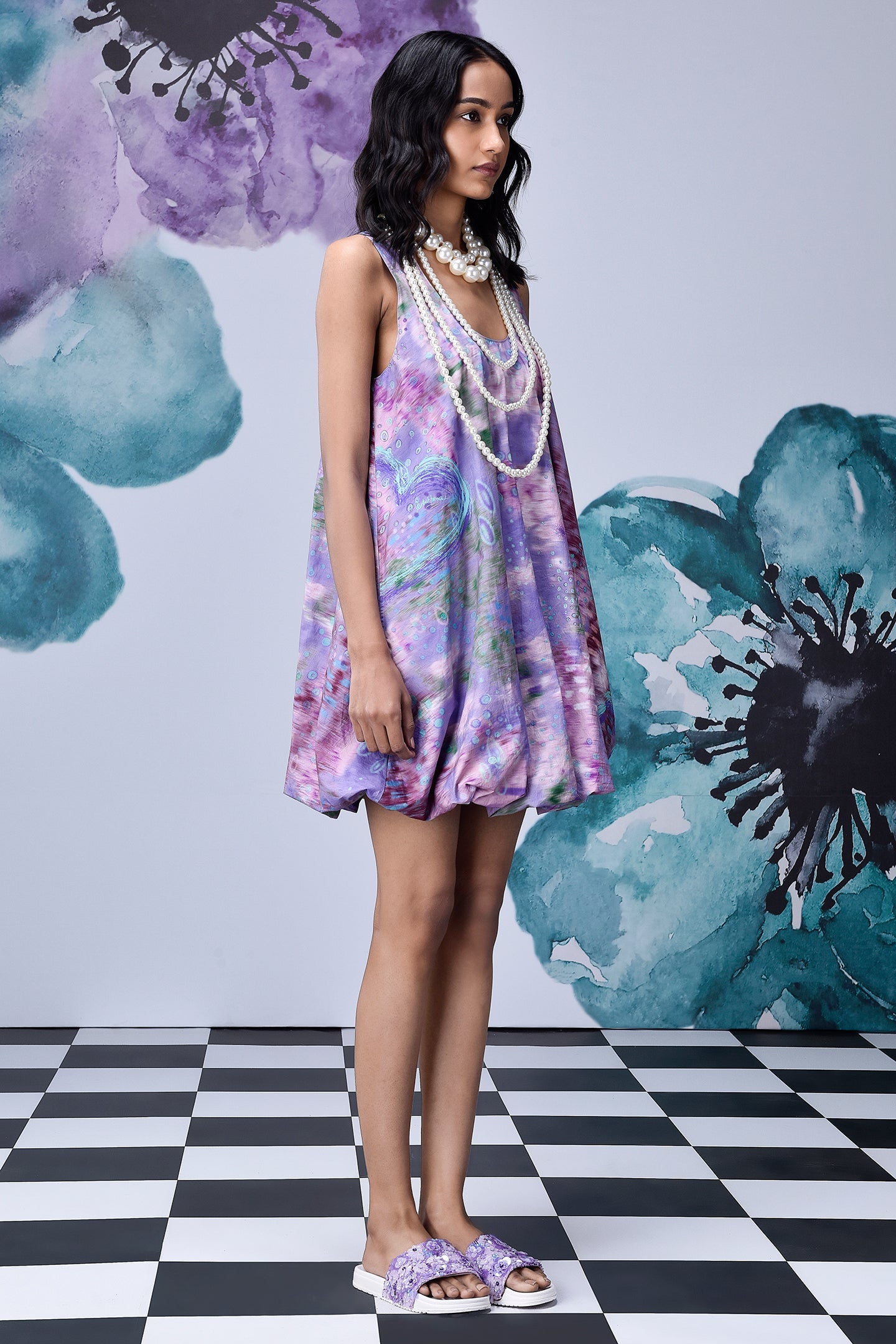 French Lavender Loose Fit Balloon Dress