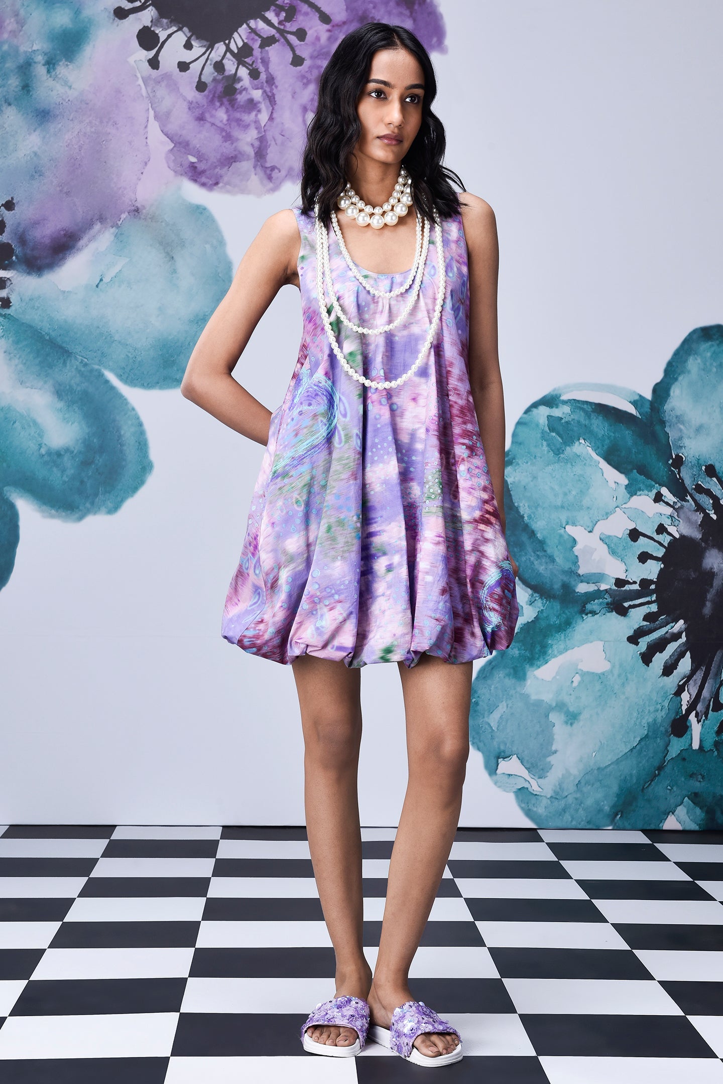 French Lavender Loose Fit Balloon Dress