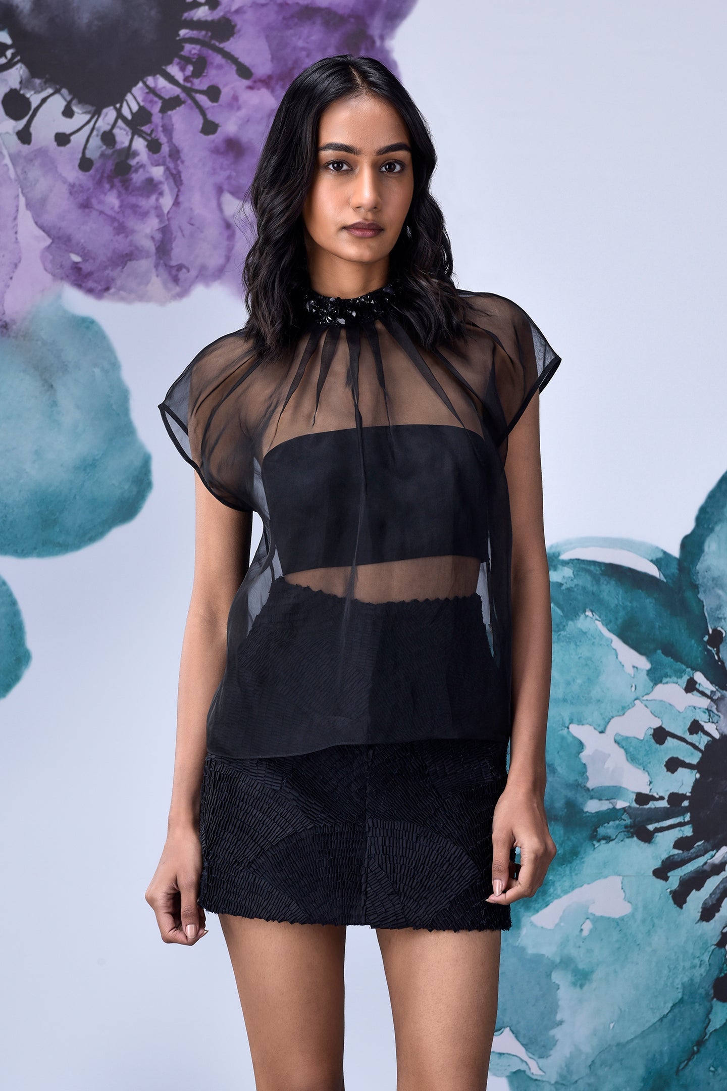 Organza Gather Neck Regular Fit Top