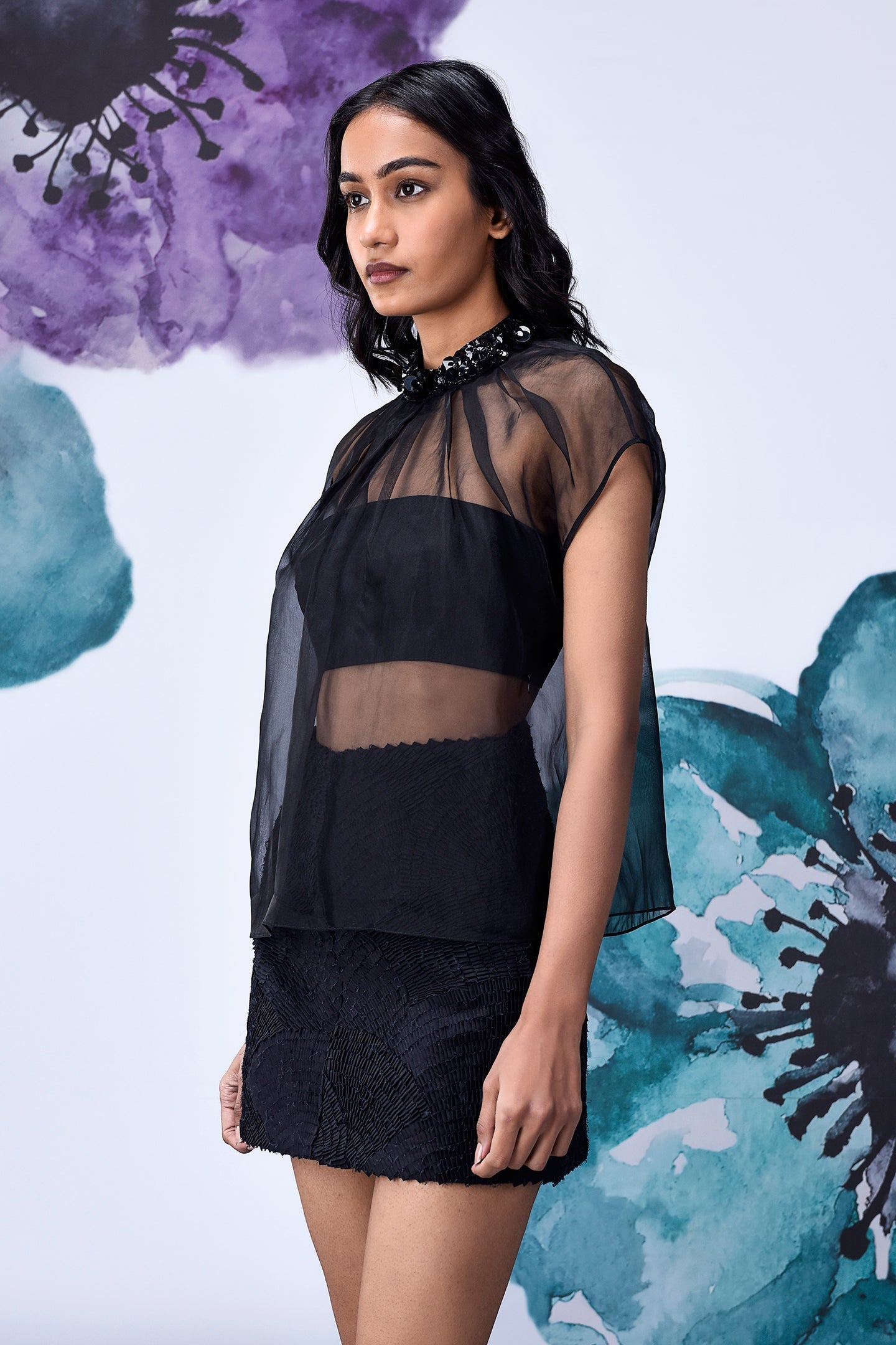 Organza Gather Neck Regular Fit Top