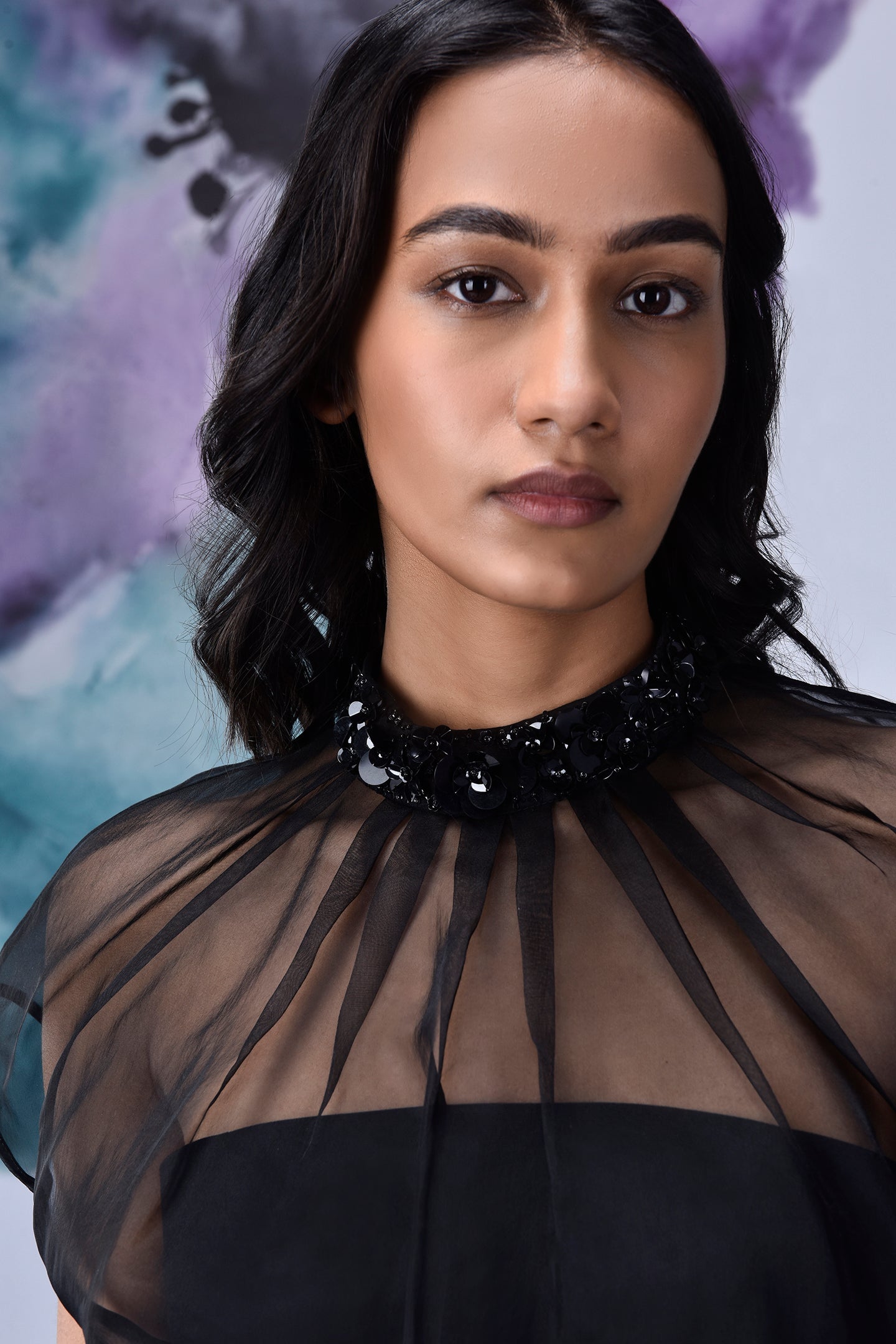Organza Gather Neck Regular Fit Top