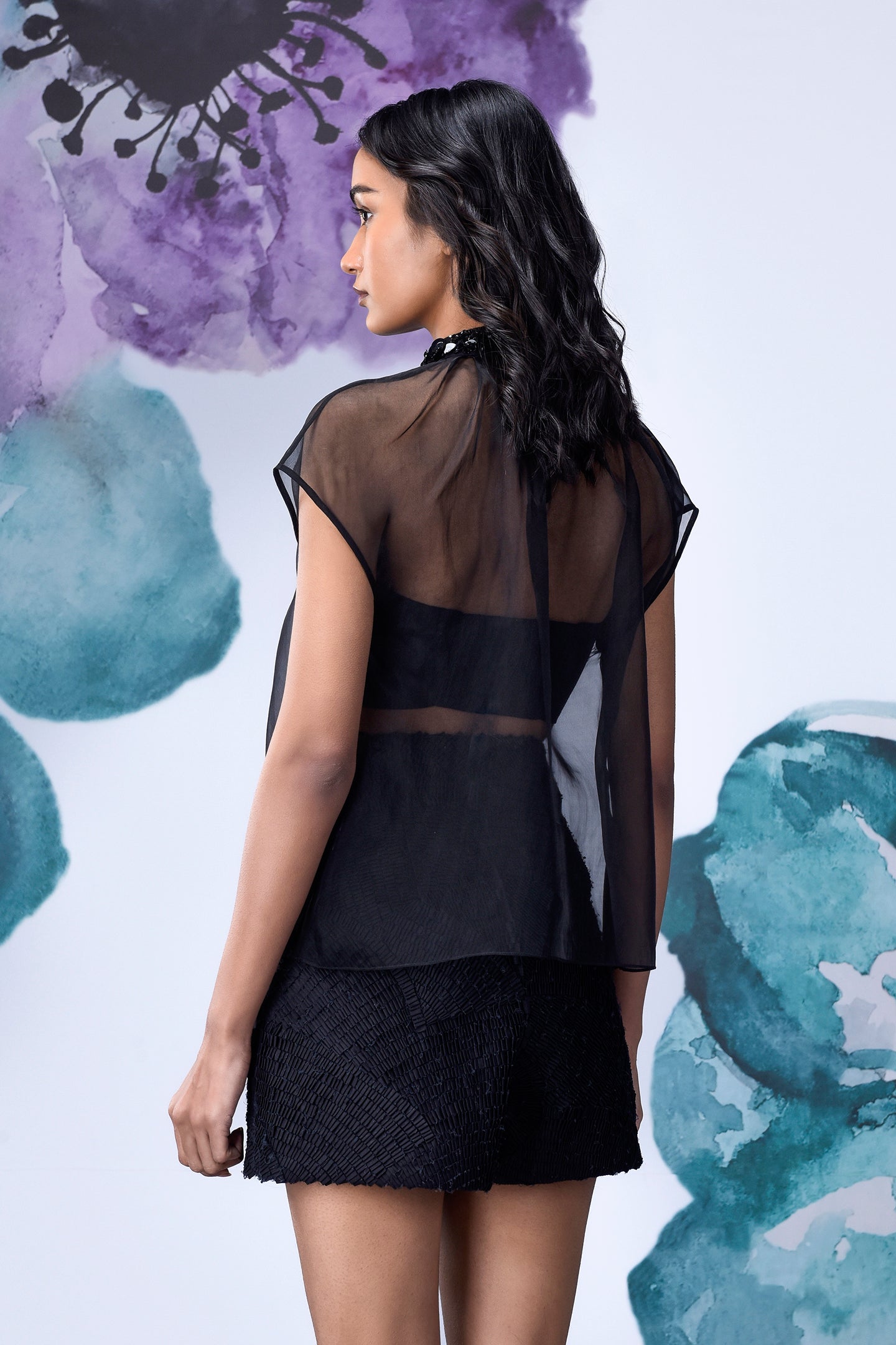 Organza Gather Neck Regular Fit Top