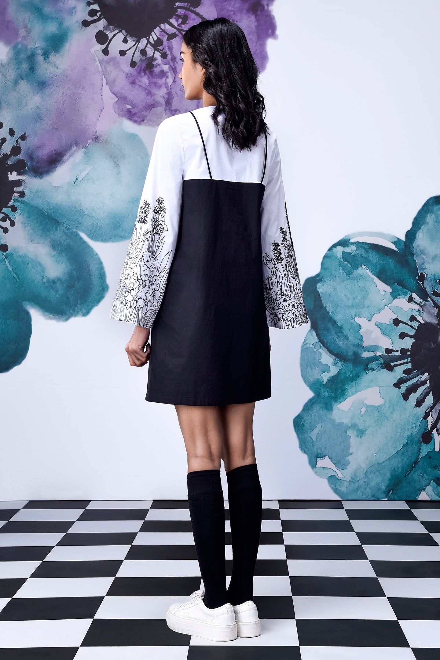 Black White Layered Relax Fit Dress