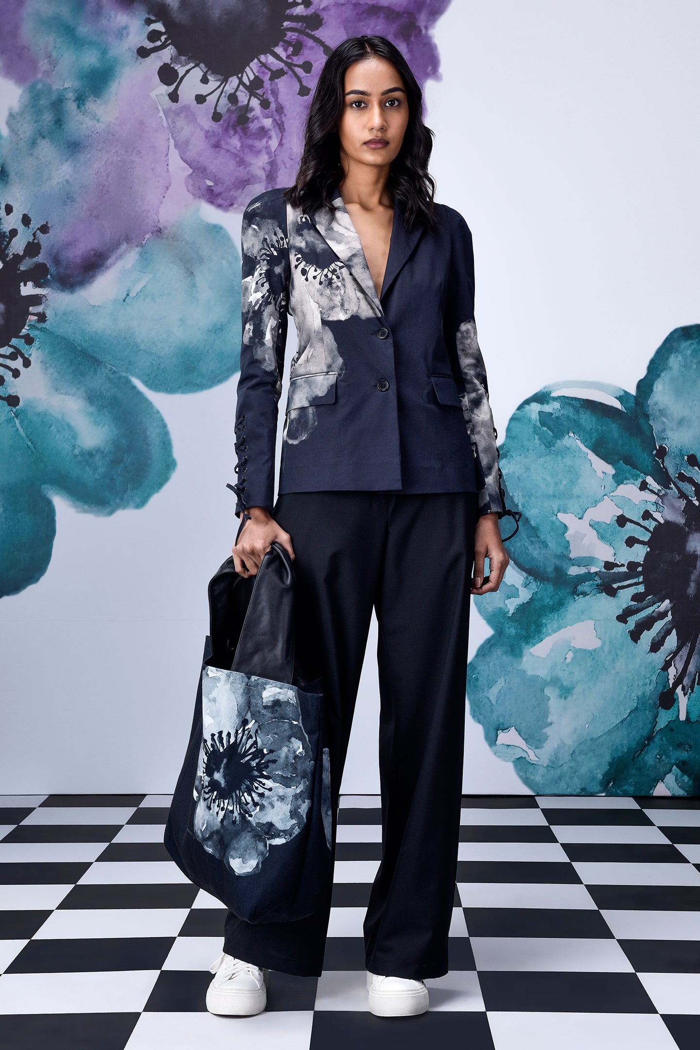 Anemone Flower Slim Fit Jacket- Black Grey
