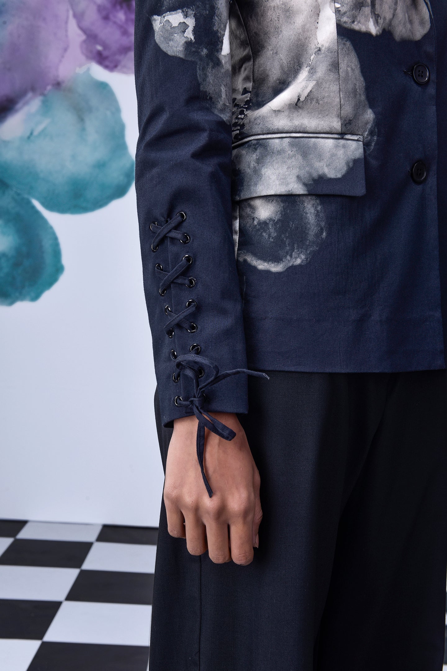 Anemone Flower Slim Fit Jacket- Black Grey