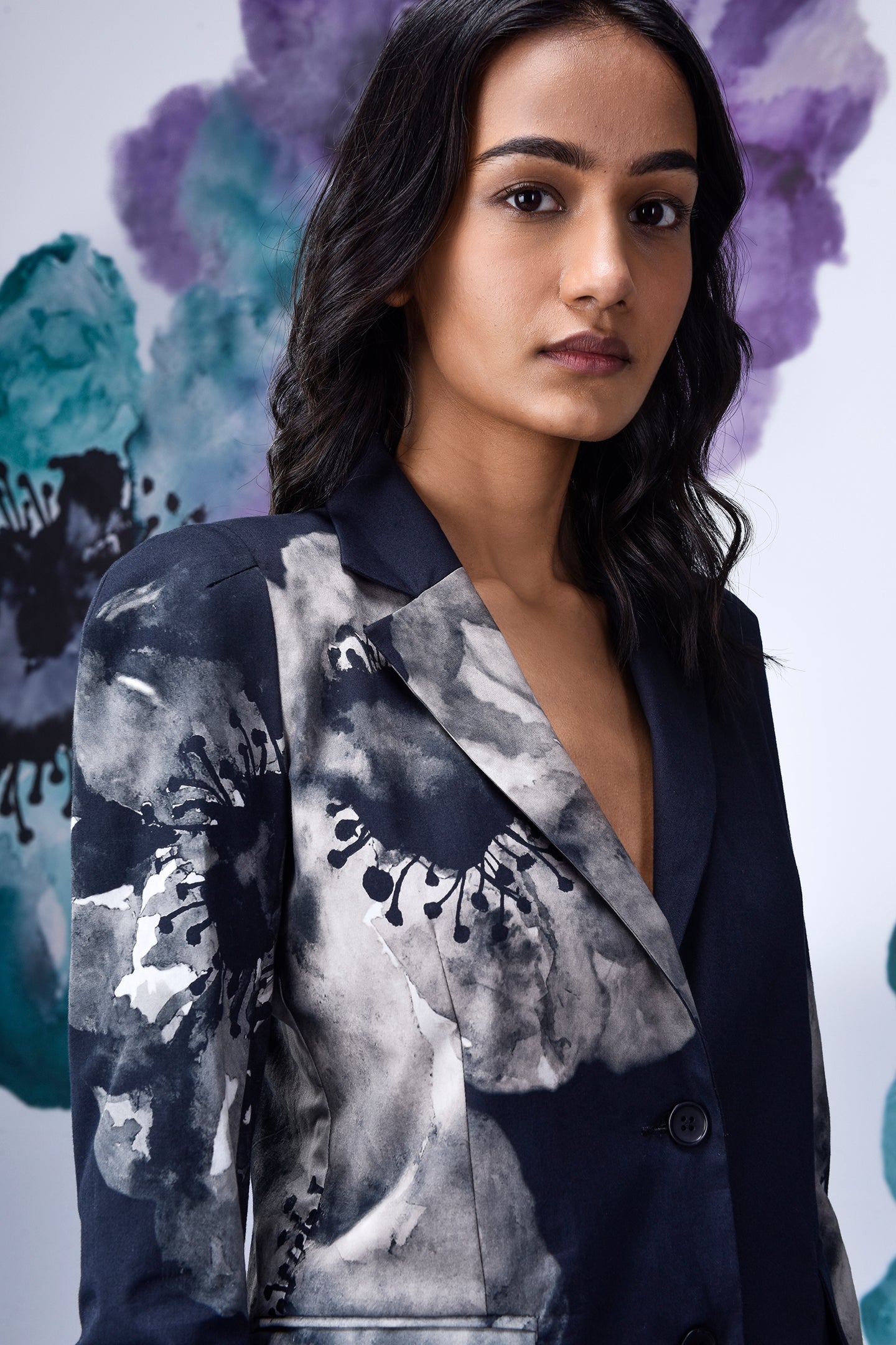 Anemone Flower Slim Fit Jacket- Black Grey