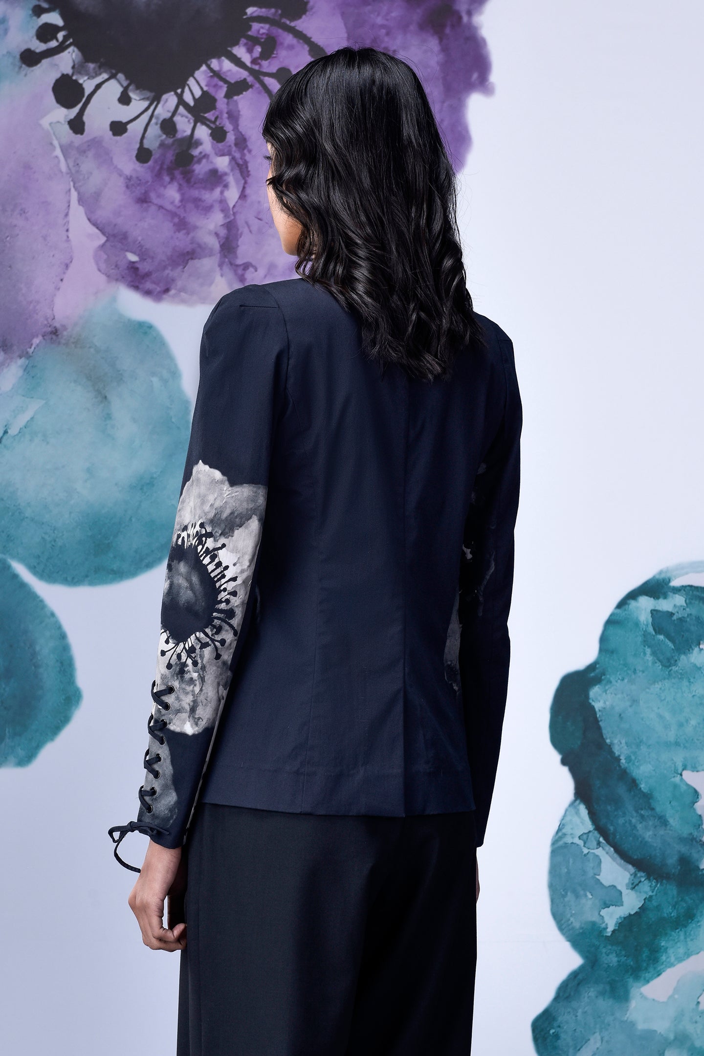 Anemone Flower Slim Fit Jacket- Black Grey