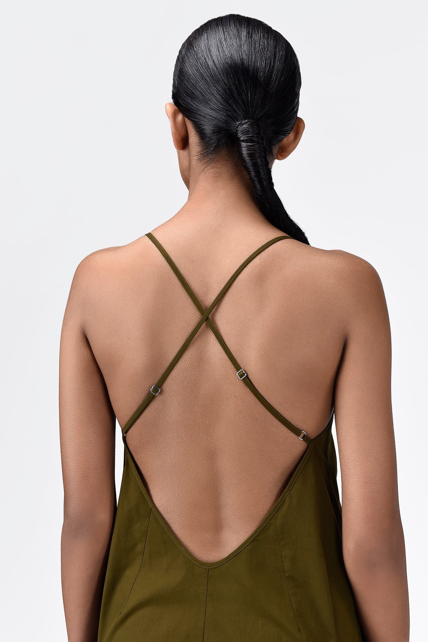Slim Fit Dress with Strap Back-Khaki