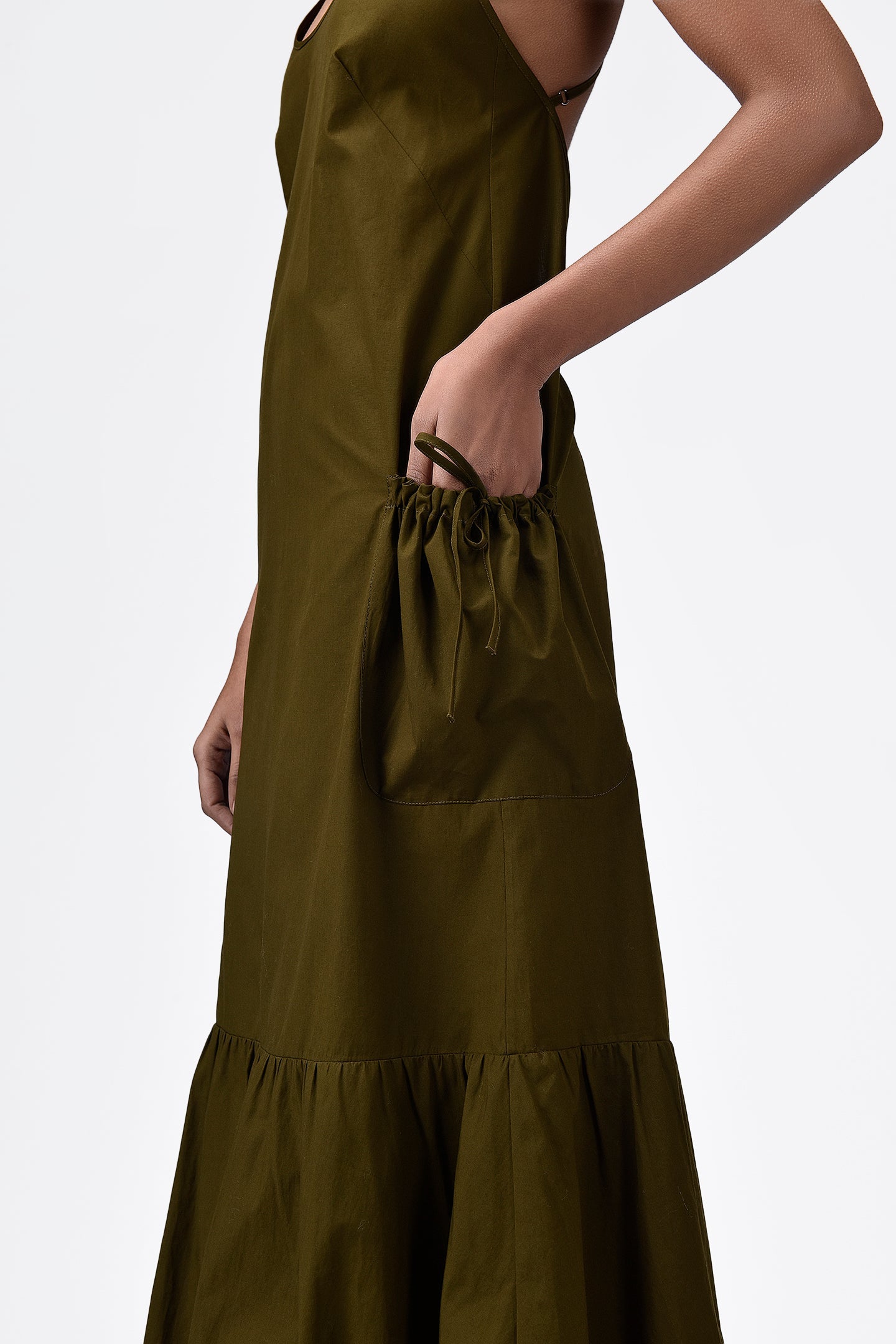 Slim Fit Dress with Strap Back-Khaki