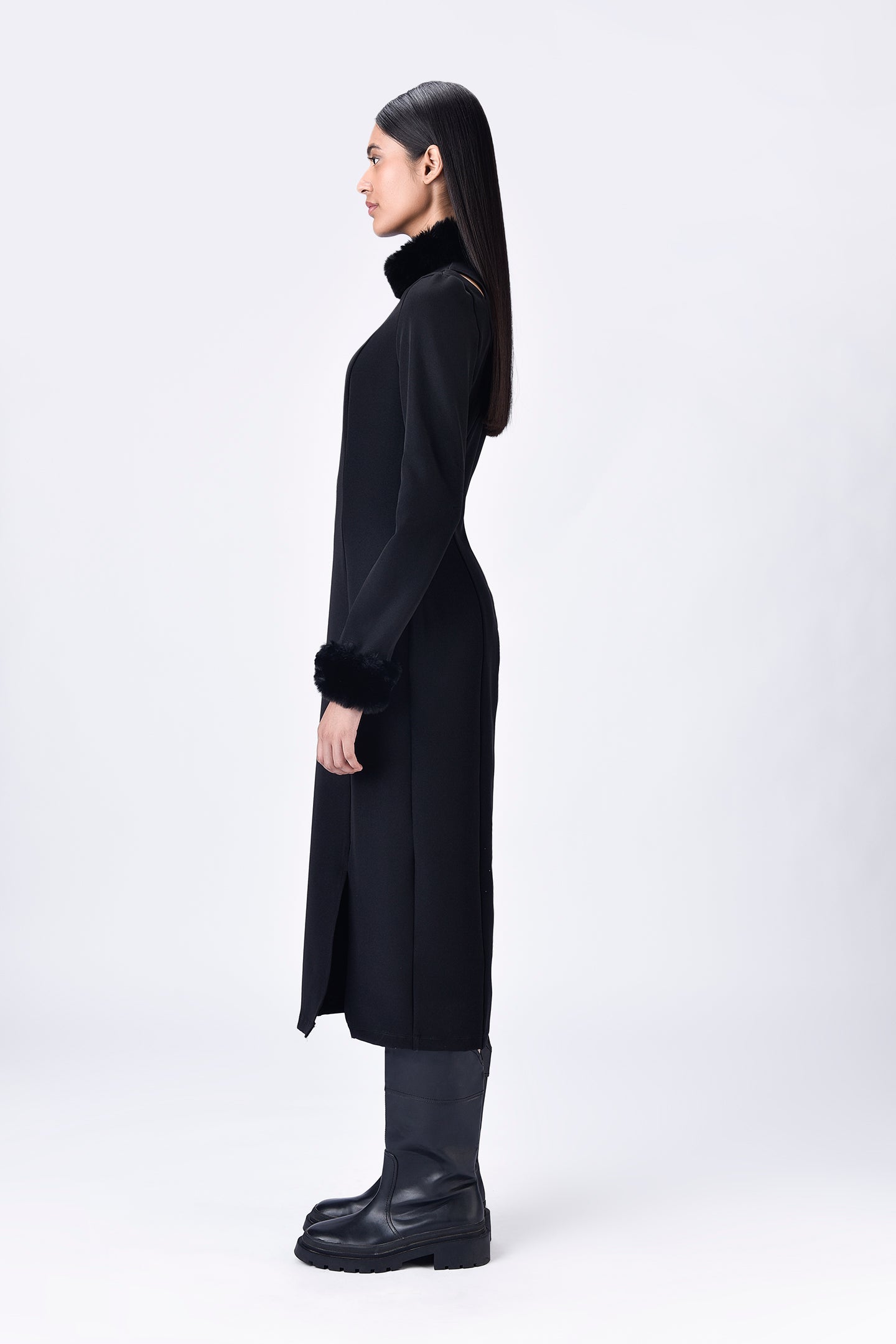 Faux Fur Collar Slim Fit Dress