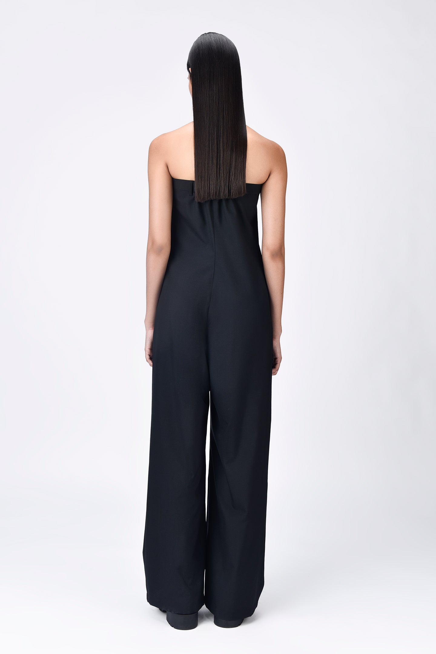 Off-Shoulder Jumpsuit with Overlapping Pleats