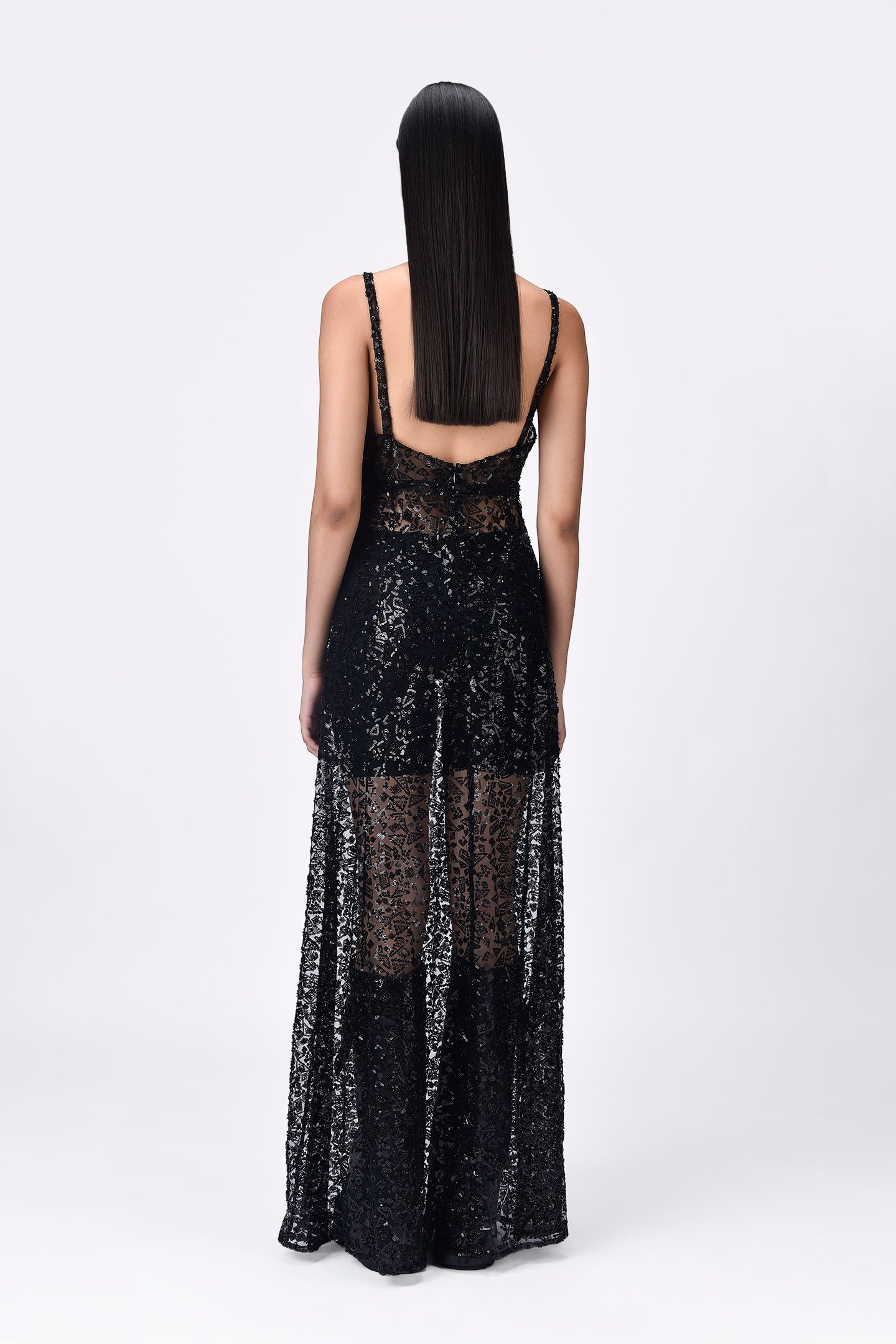 Slim Fit Embroidered Tulle Floor-Length Gown