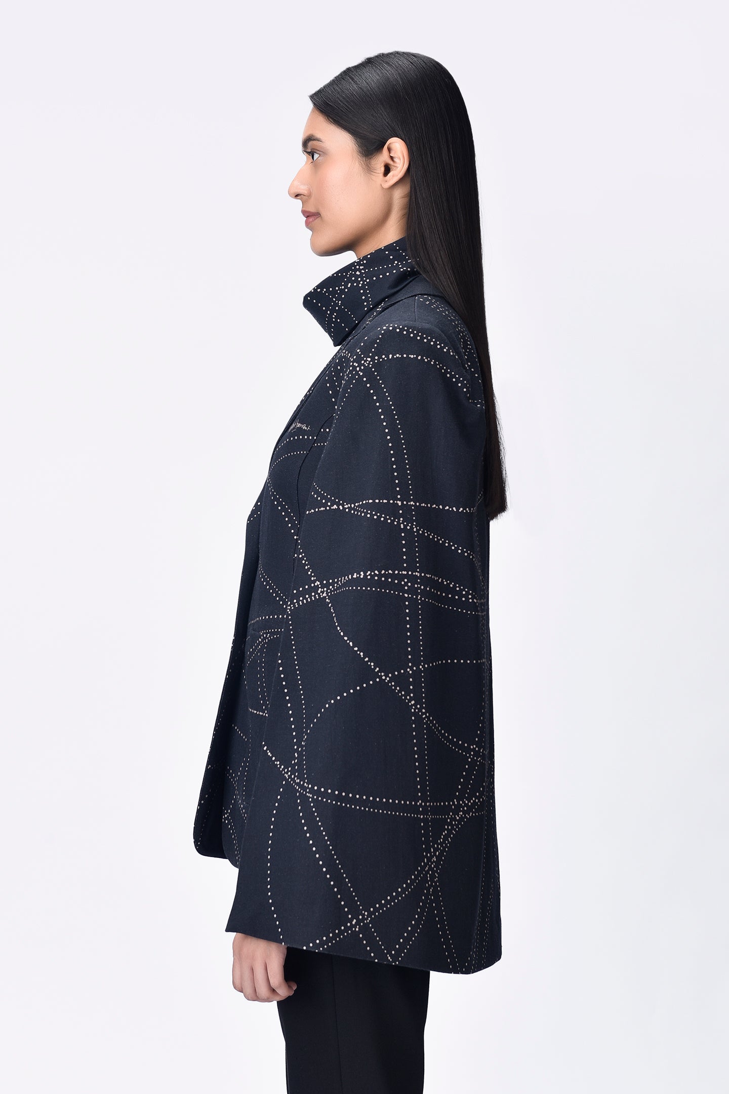 Cape Sleeve Linen Jacket Dotted Aurora Print