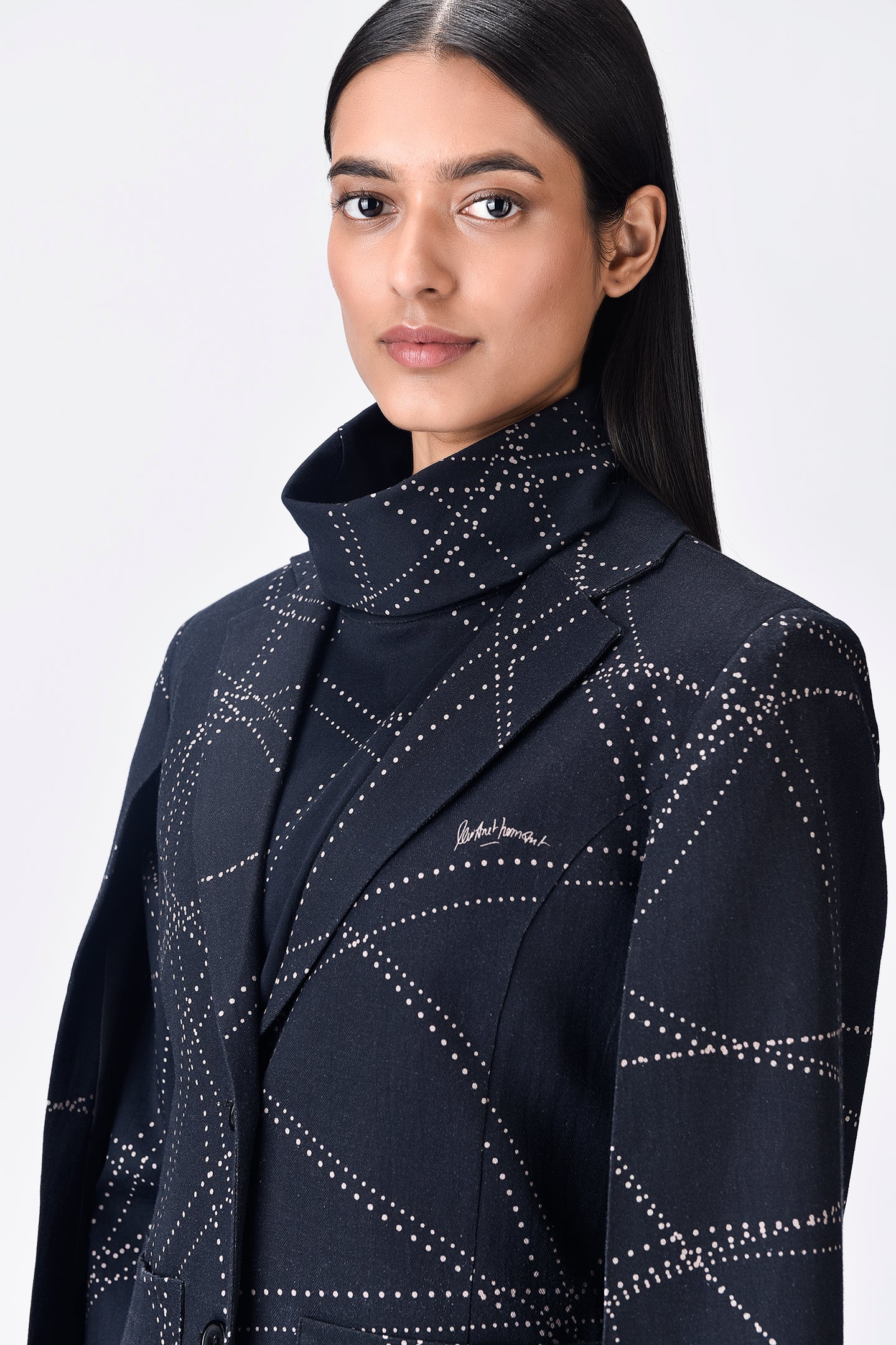 Cape Sleeve Linen Jacket Dotted Aurora Print