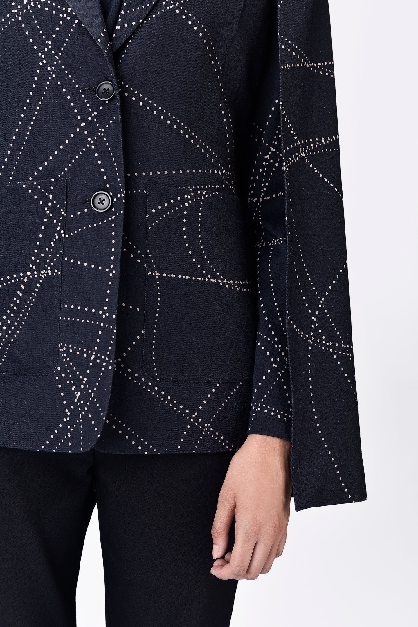 Cape Sleeve Linen Jacket Dotted Aurora Print