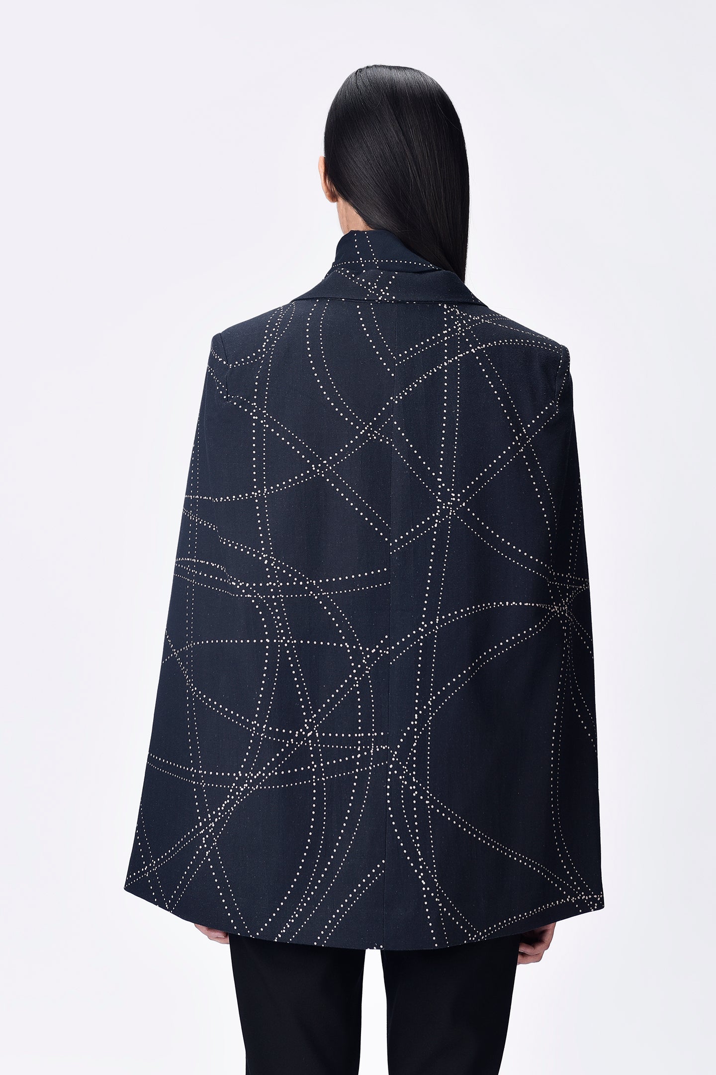Cape Sleeve Linen Jacket Dotted Aurora Print