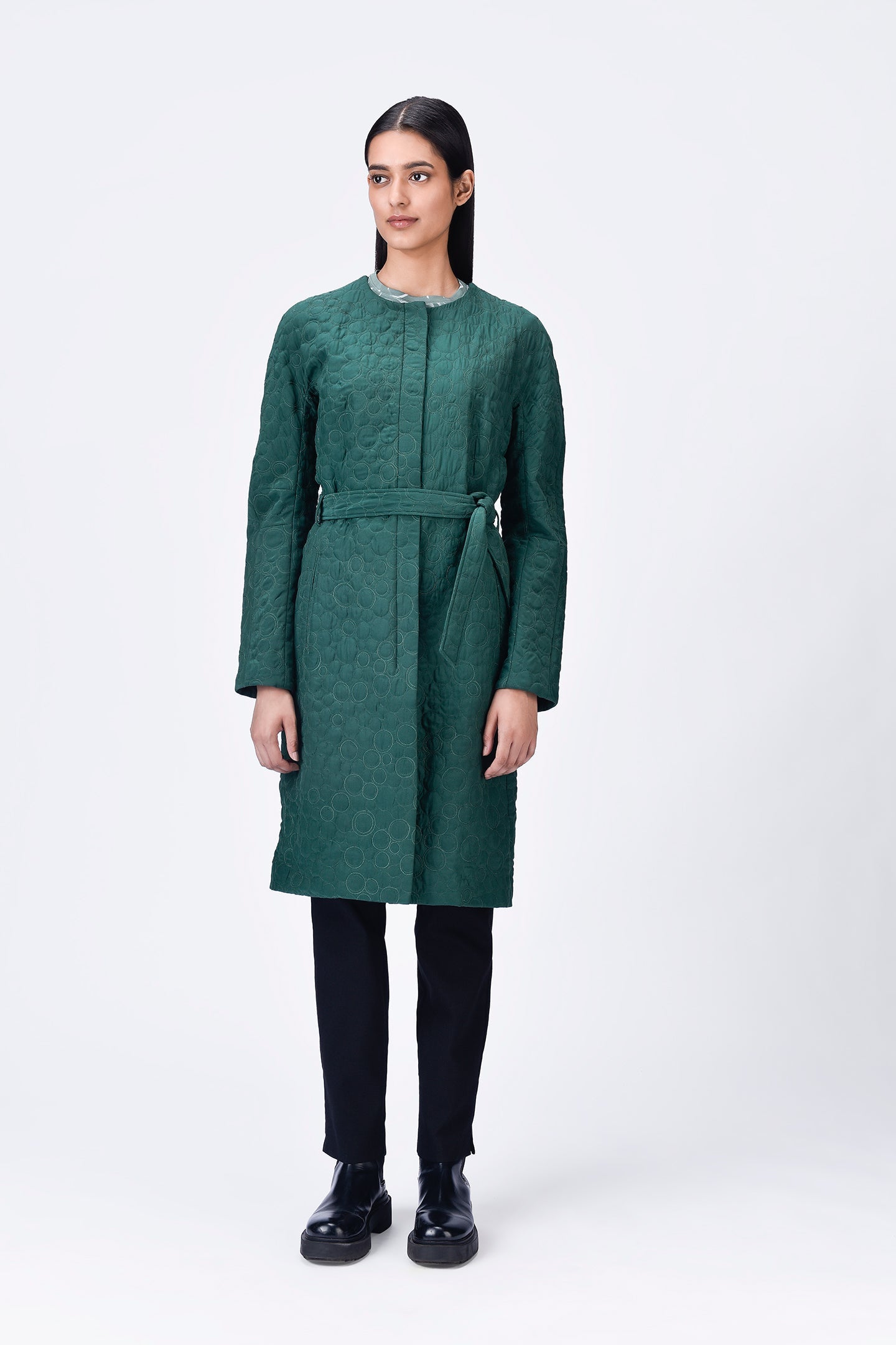 Semi-Fitted Trench Coat with Tie-Up Belt